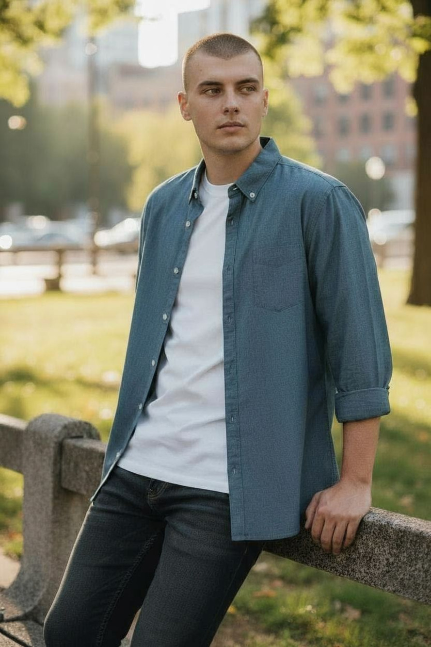 Claiborne Men's Cambridge Denim Blue Causal Shirt  Size 2XL